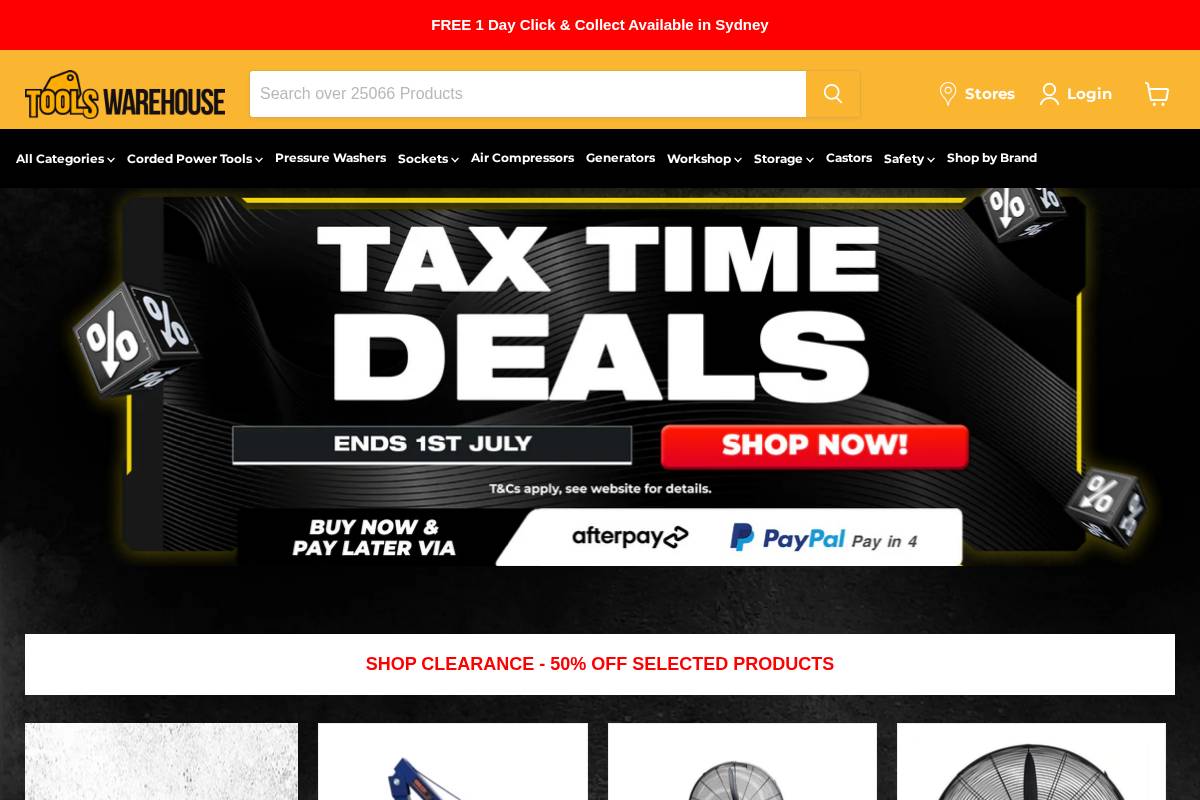 toolswarehouse.com.au homepage screenshot