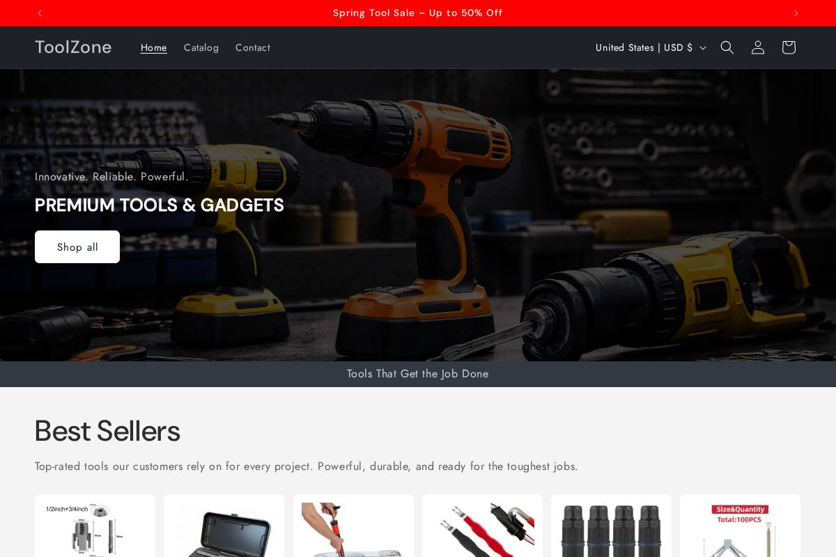 toolzonestore.com homepage screenshot