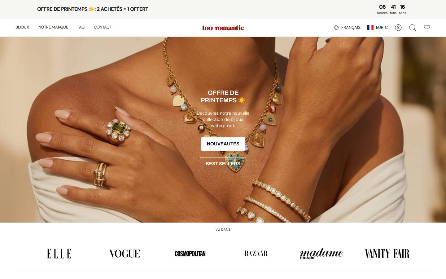 Too Romantic Jewelry homepage screenshot