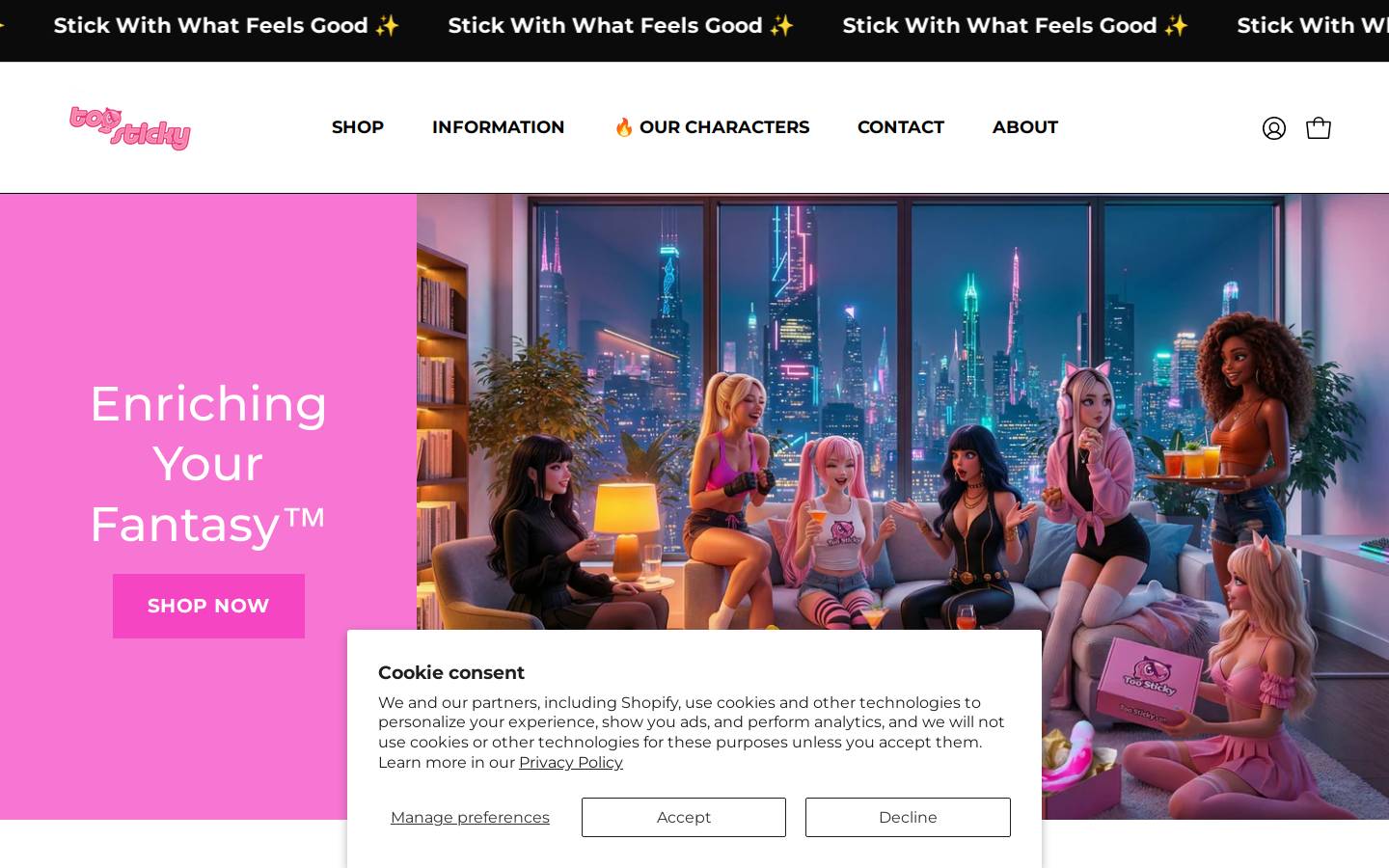 toosticky.com homepage screenshot