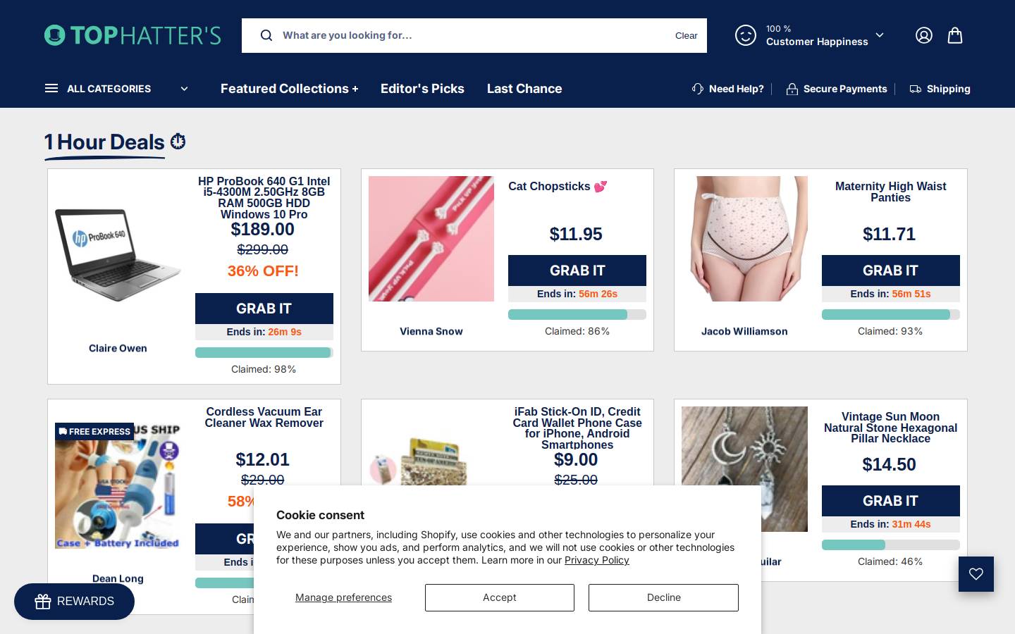 Tophatters homepage screenshot