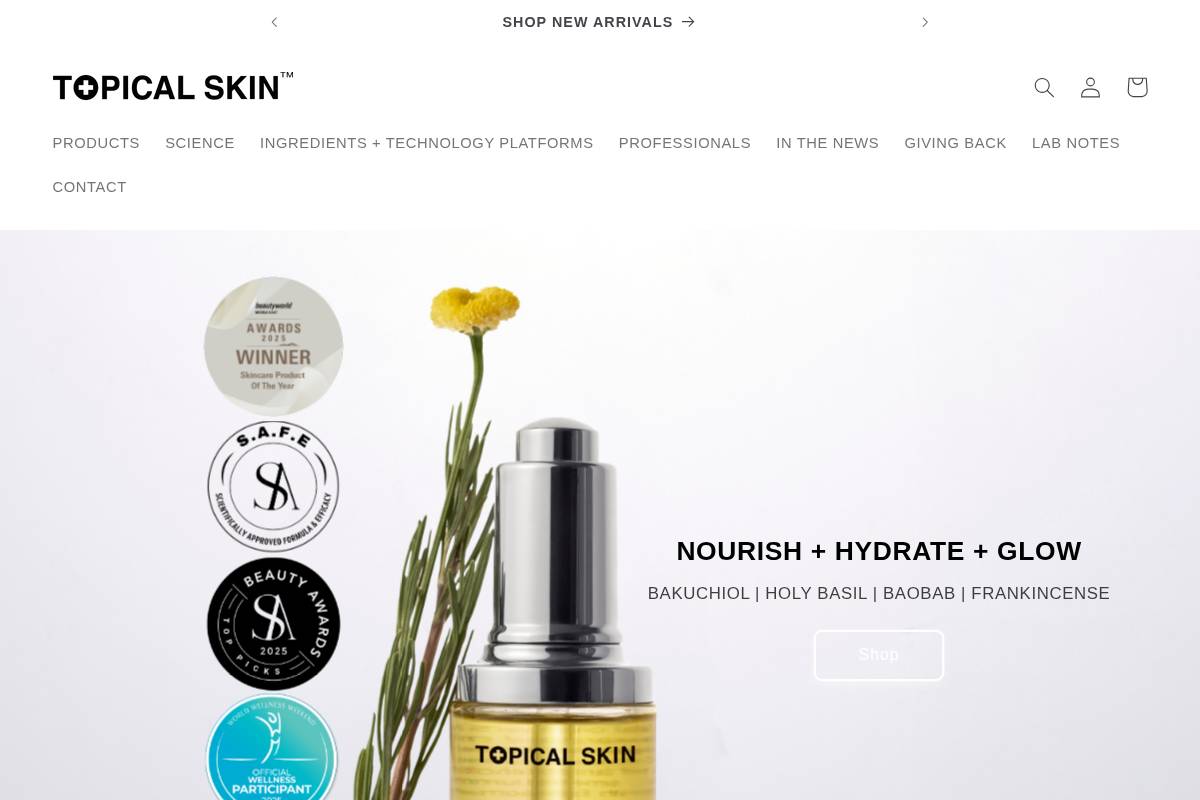 Topicalskin homepage screenshot