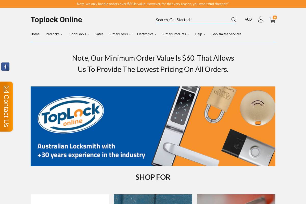 toplockonline.com.au homepage screenshot