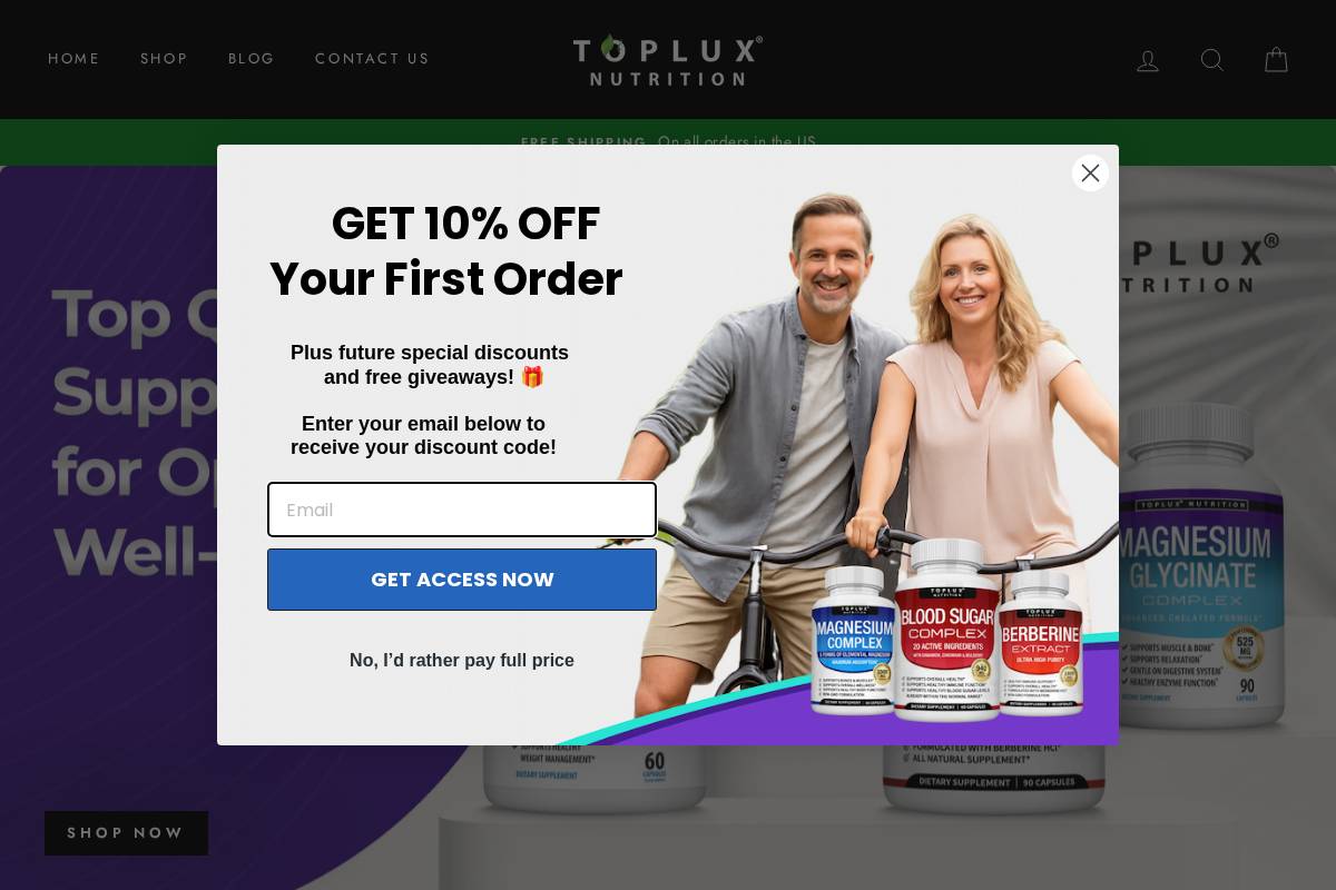 topluxnutrition.com homepage screenshot