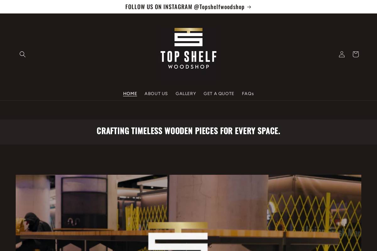topshelfwoodshop.com homepage screenshot