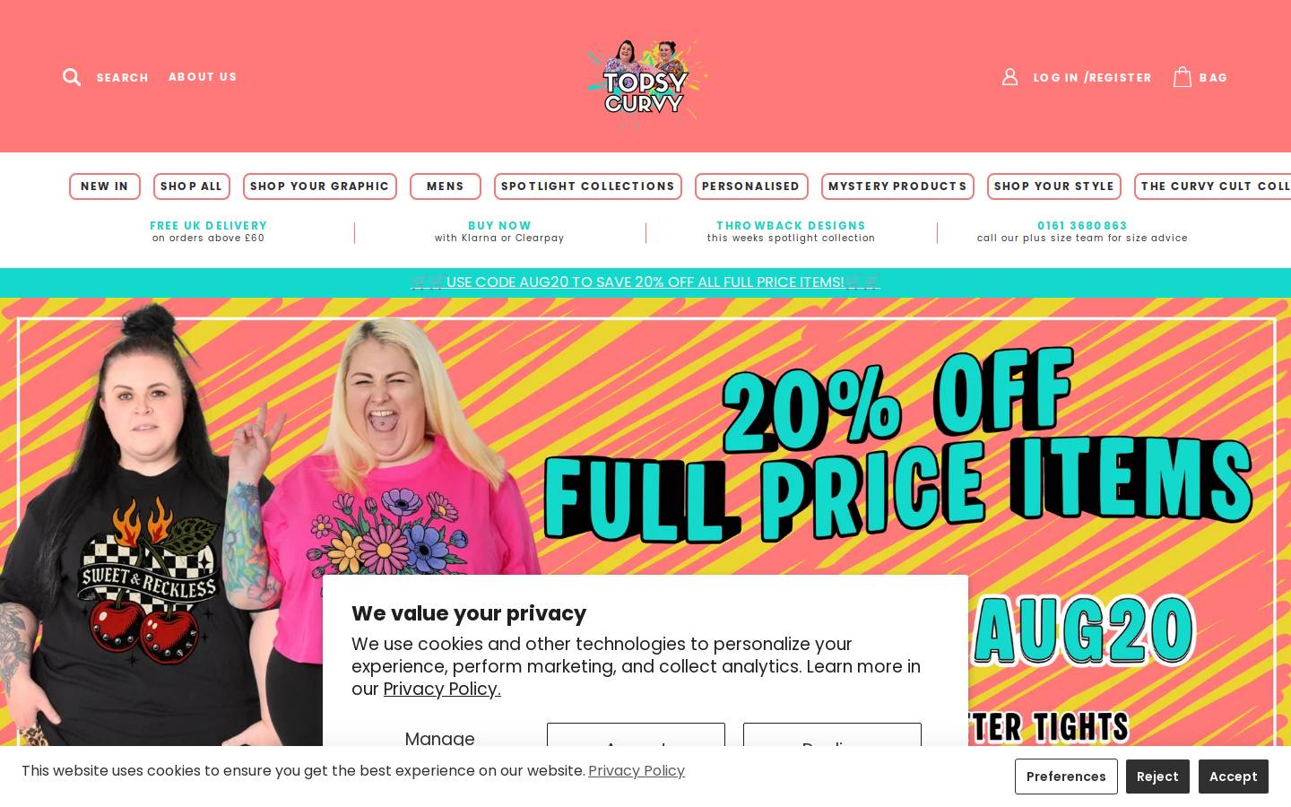 Topsycurvy homepage screenshot