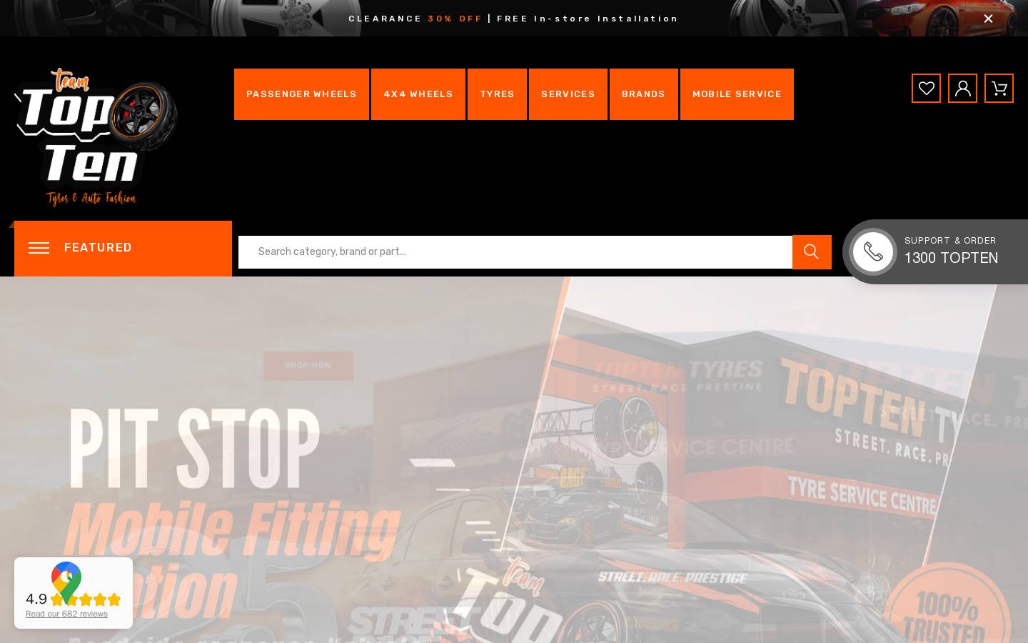 toptentyres.com.au homepage screenshot
