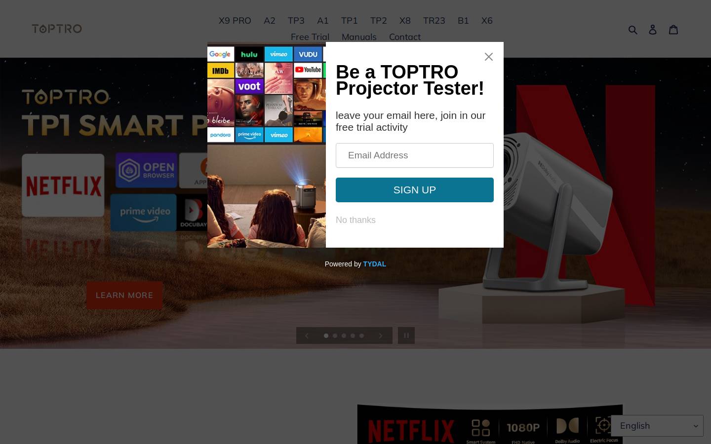 Toptro homepage screenshot