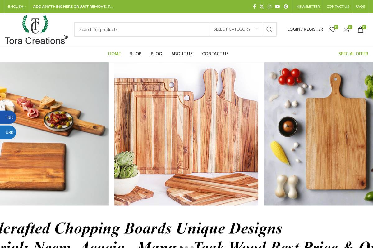 toracreations.in homepage screenshot