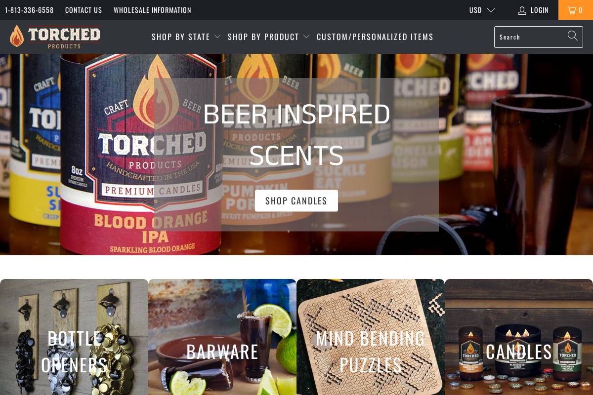 Torched Products homepage screenshot