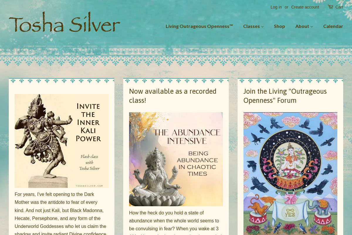 Tosha Silver homepage screenshot