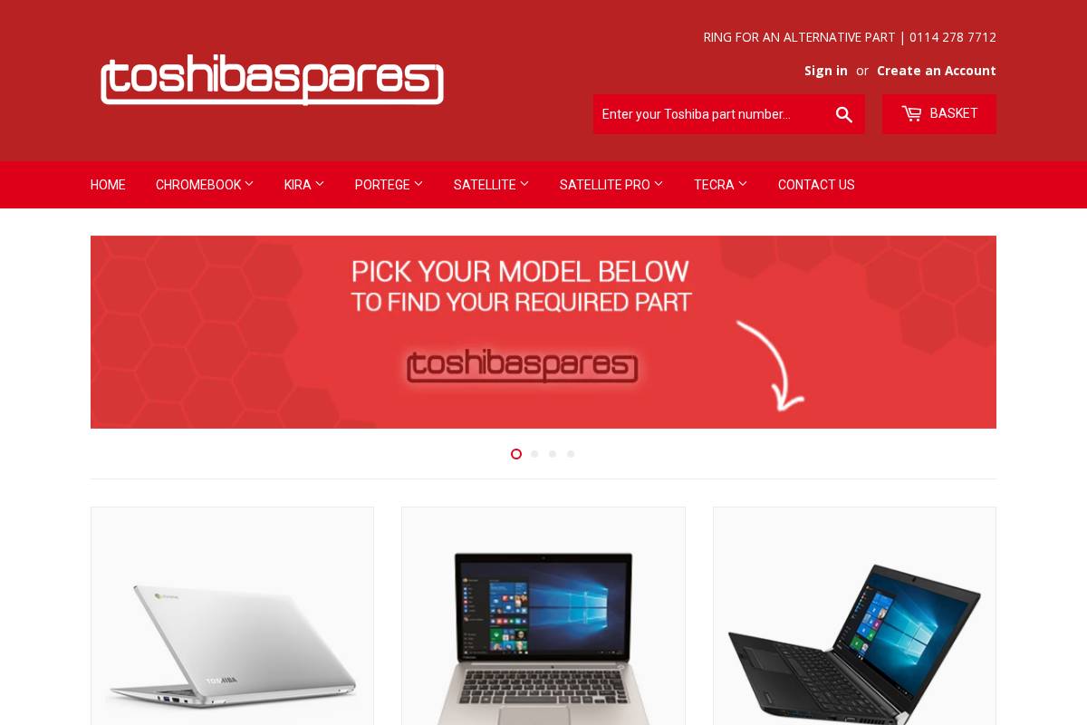 toshibaspares.com homepage screenshot
