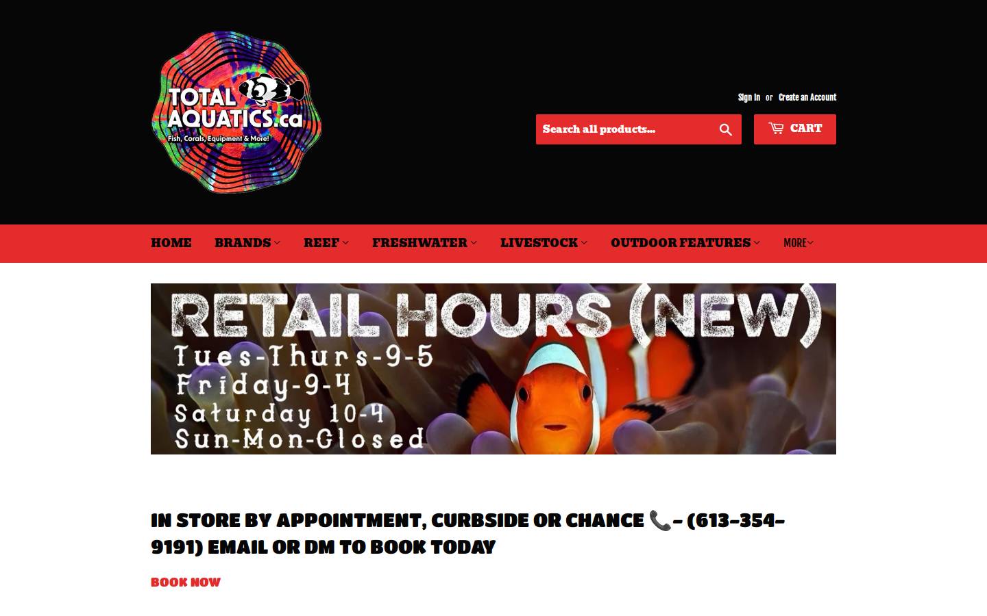 totalaquatics.ca homepage screenshot