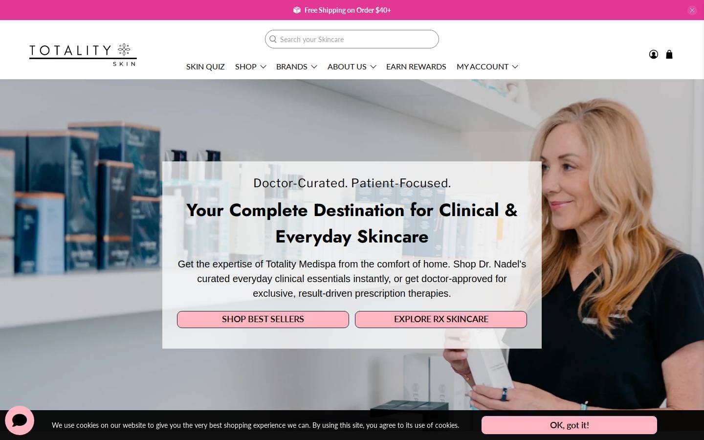Totality Skincare homepage screenshot