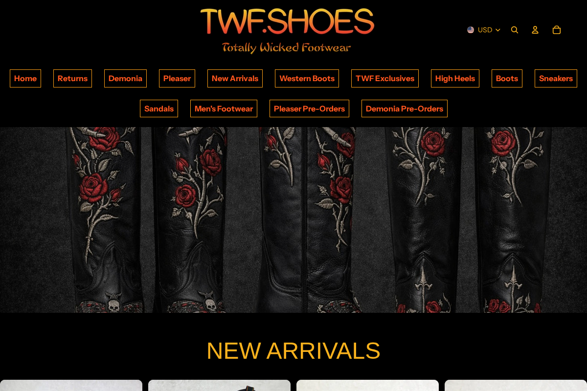 Totally Wicked Footwear homepage screenshot