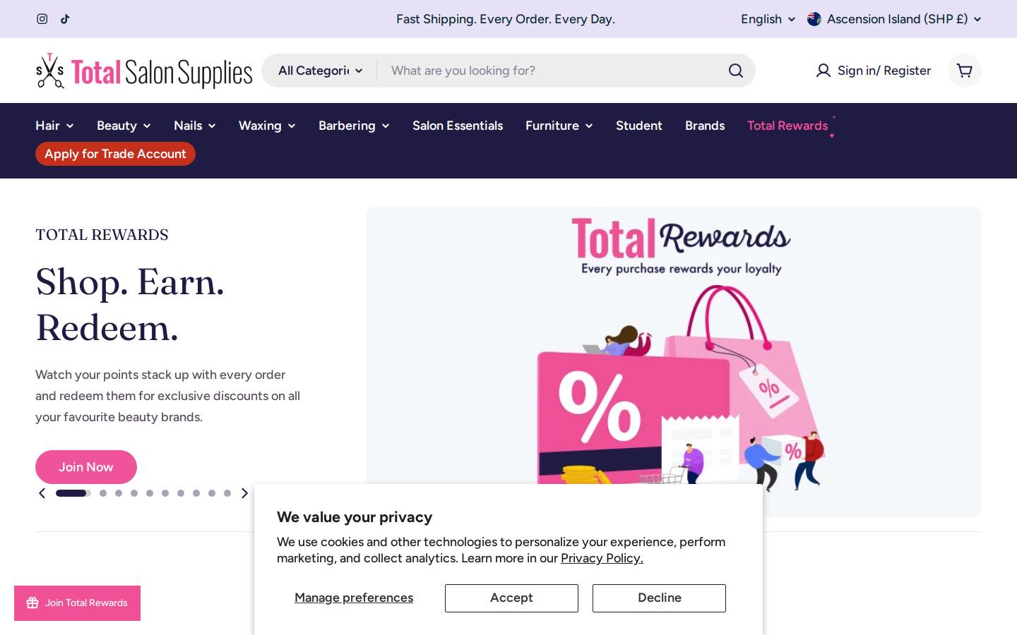 Totalsalonsupplies homepage screenshot