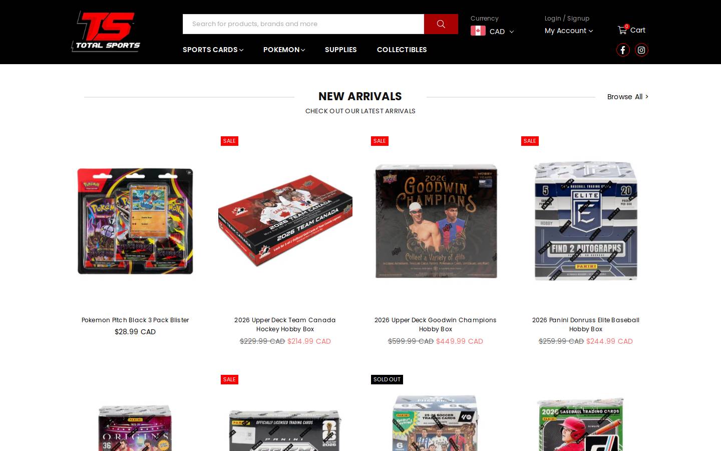 totalsportcards.com homepage screenshot
