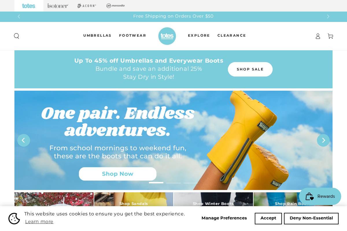 totes.com homepage screenshot