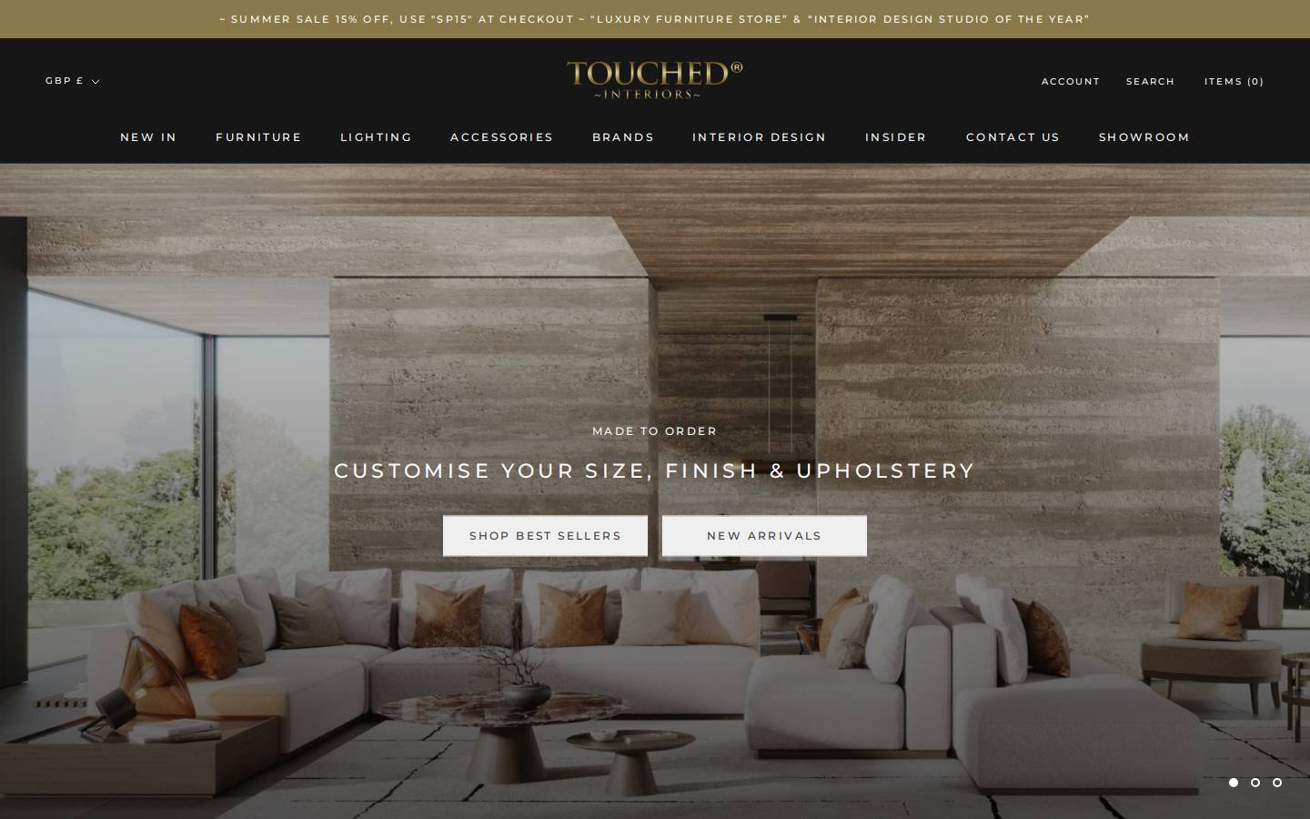 Touched Interiors homepage screenshot