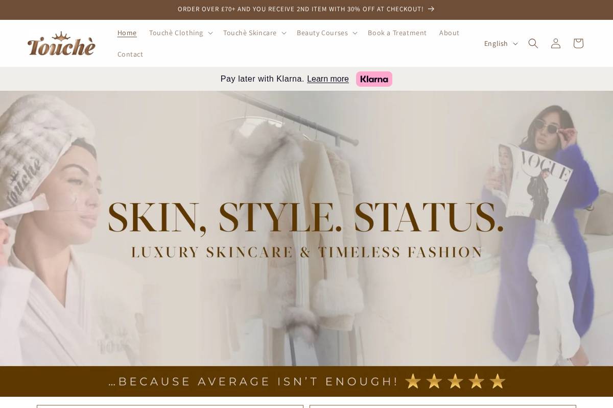 toucheskin.com homepage screenshot