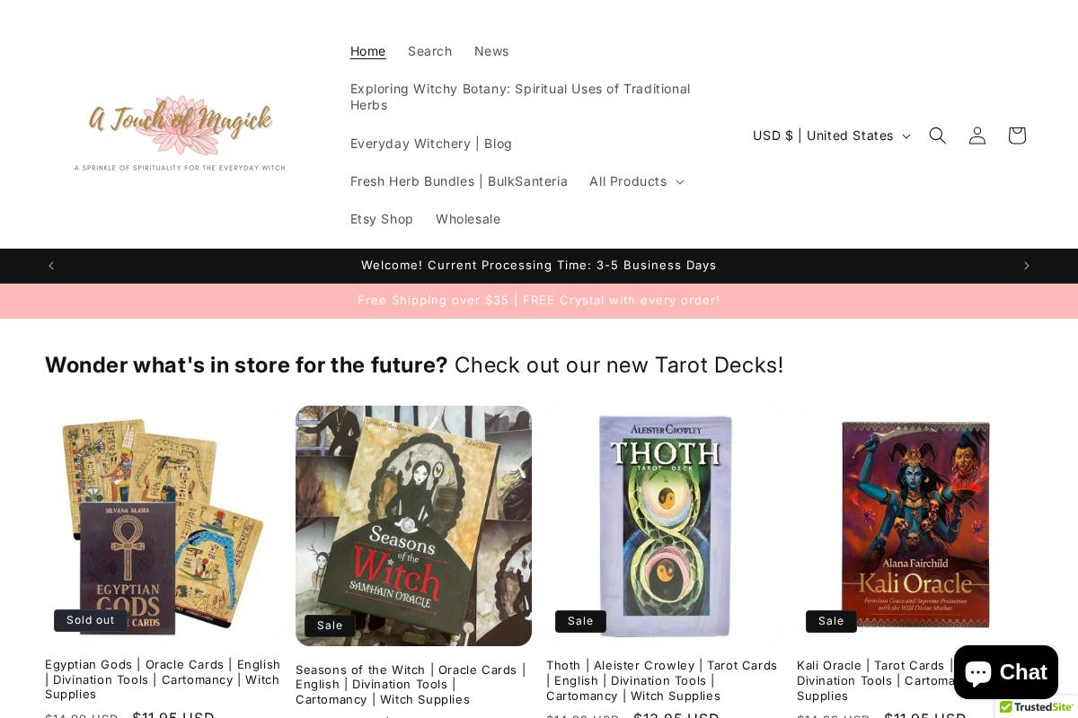 touchofmagickshop.com homepage screenshot