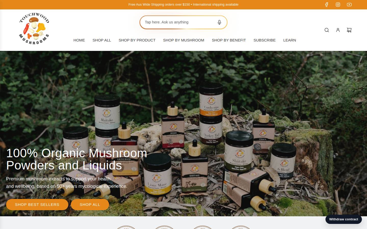 touchwoodmushrooms.com homepage screenshot