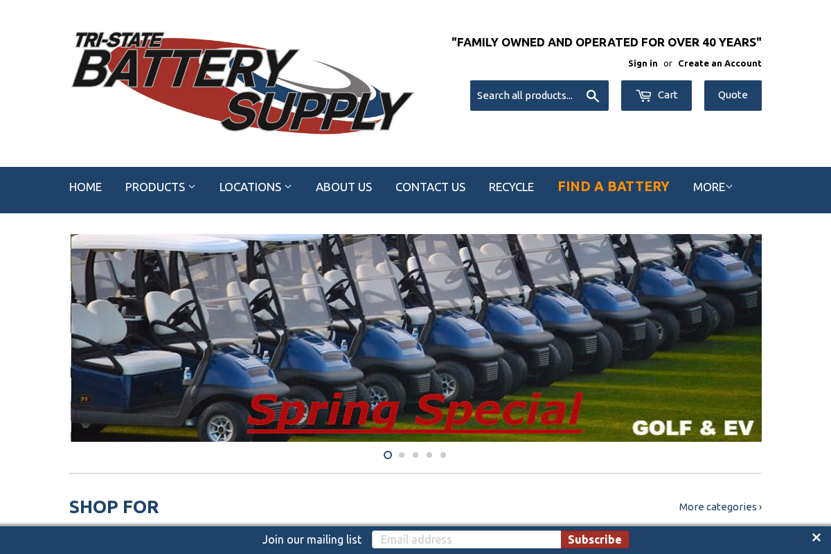 Tri-State Battery Supply homepage screenshot