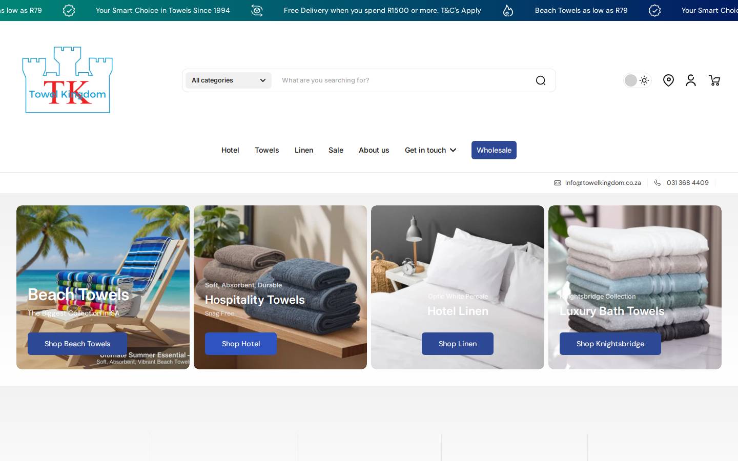 towelkingdom.co.za homepage screenshot