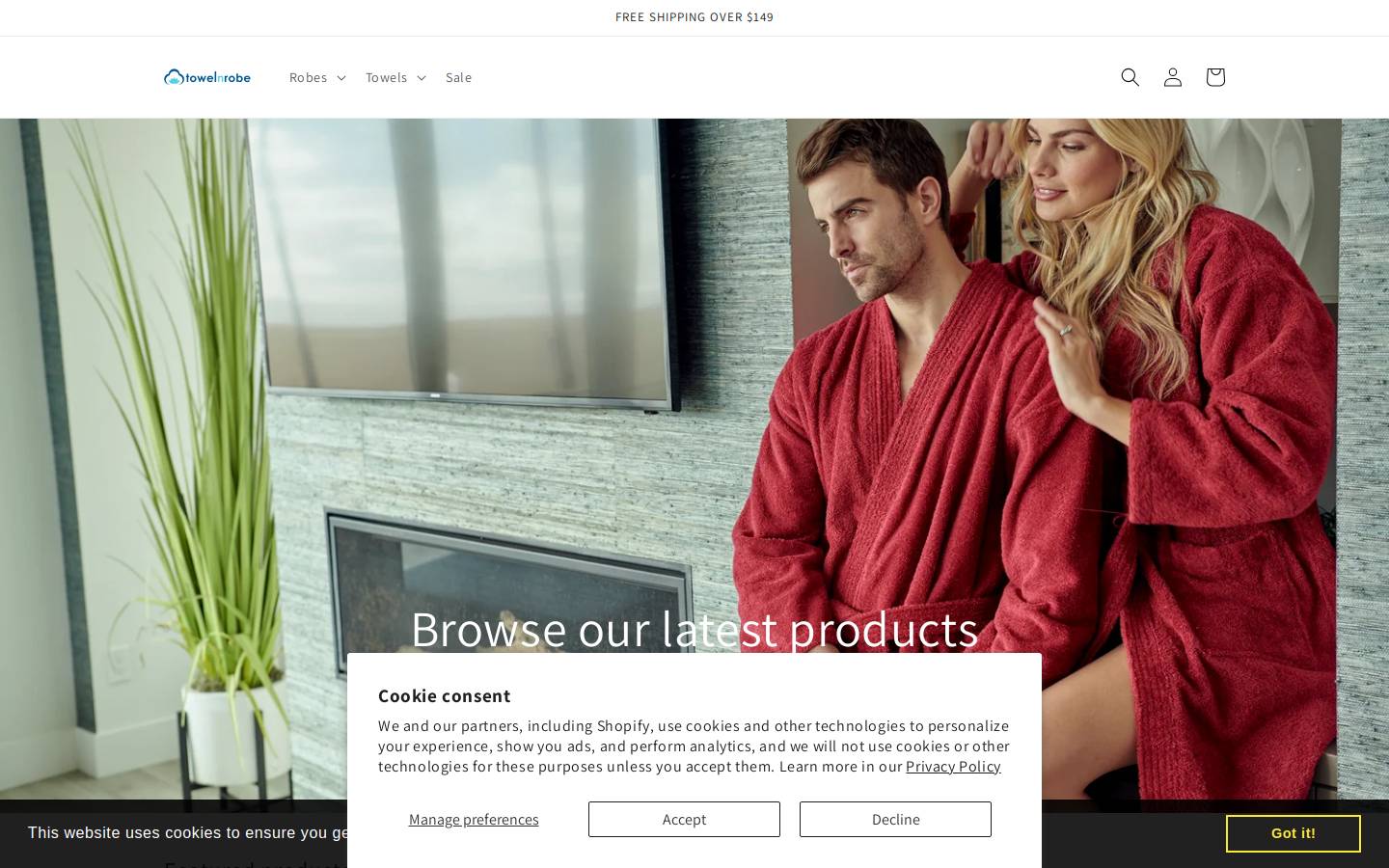 towelnrobe.com homepage screenshot