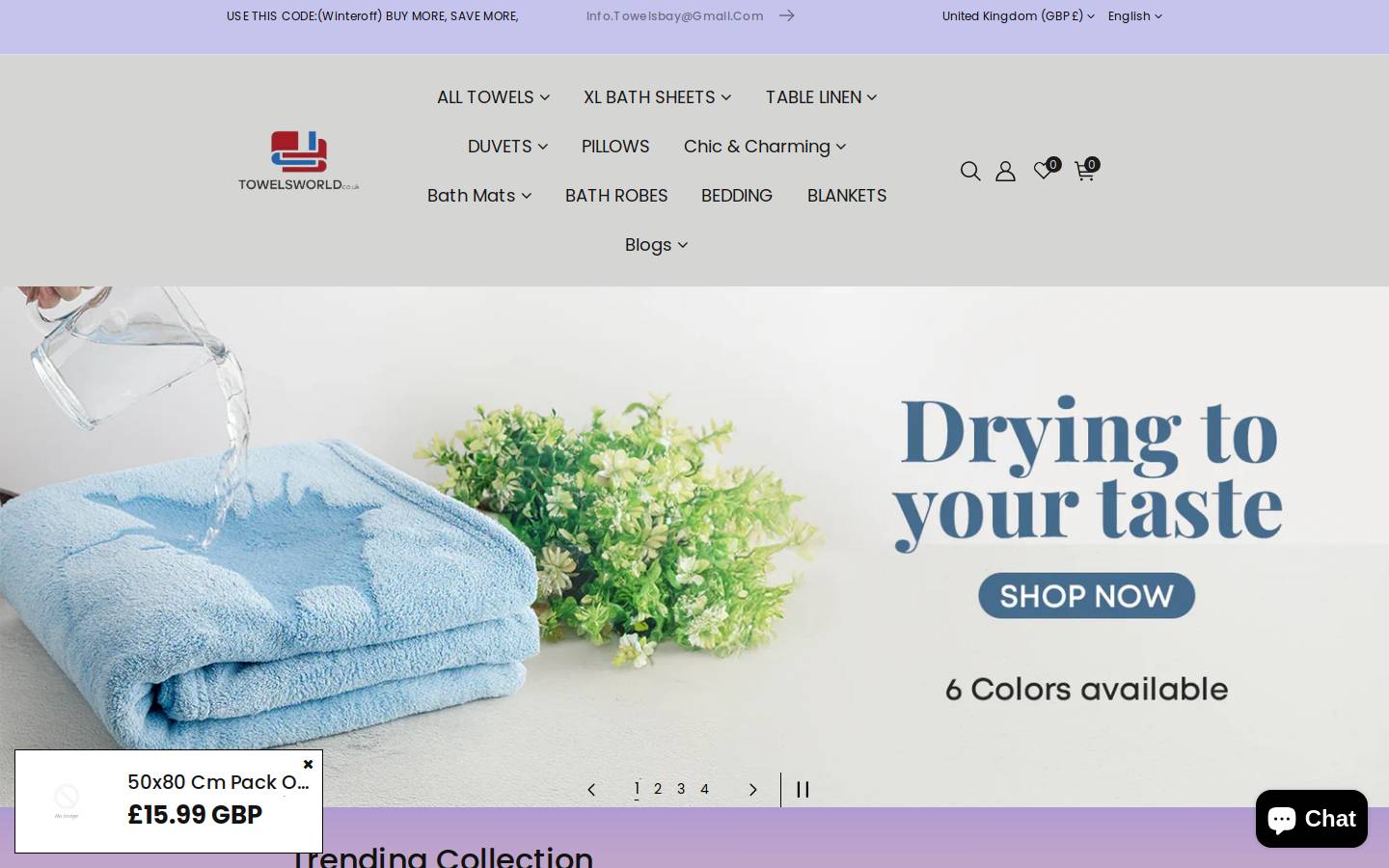 Towelsworld homepage screenshot