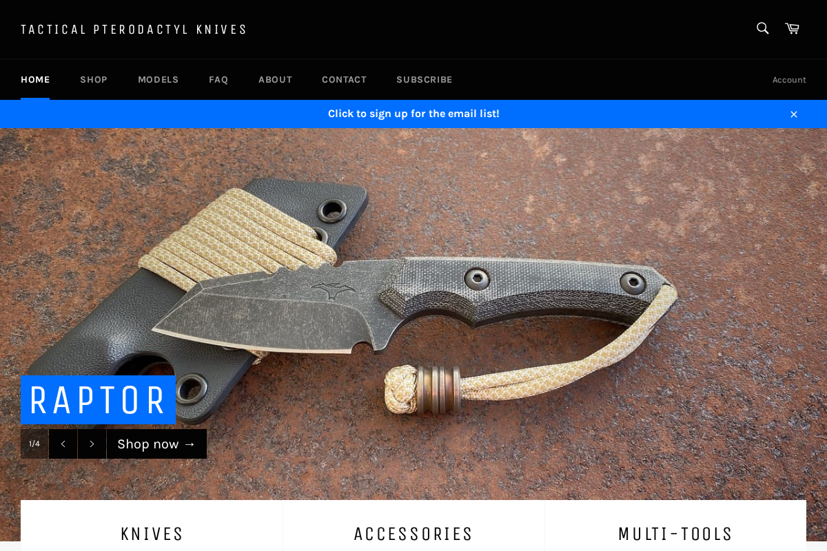 Tactical Pterodactyl Knives homepage screenshot