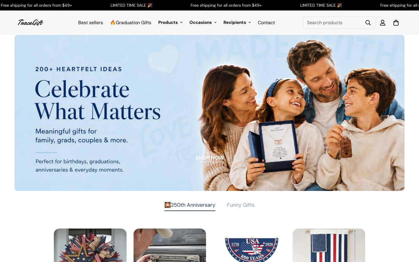 Tracegift homepage screenshot