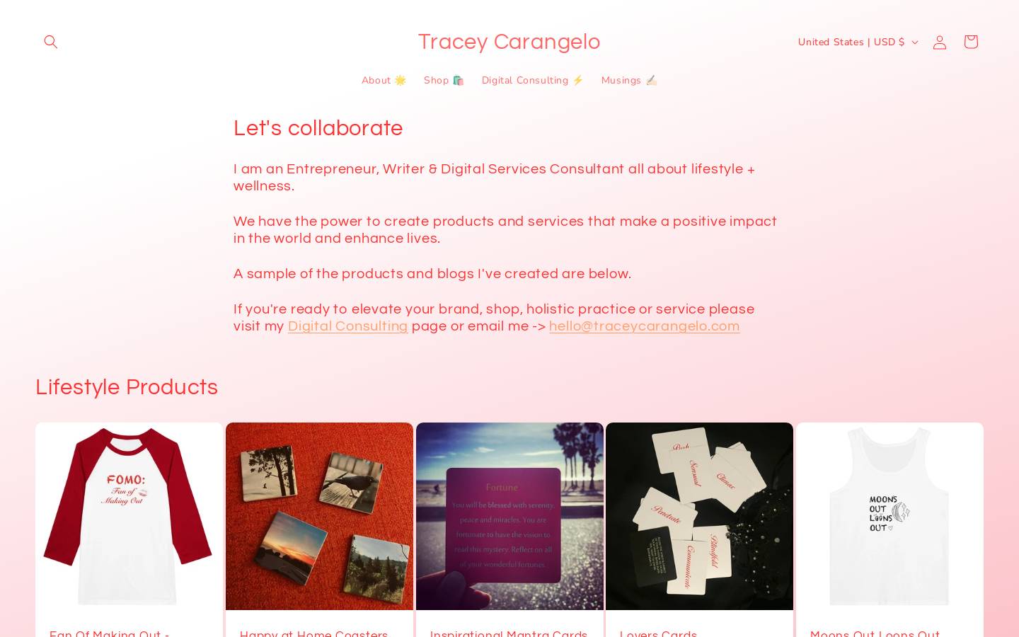 traceycarangelo.com homepage screenshot