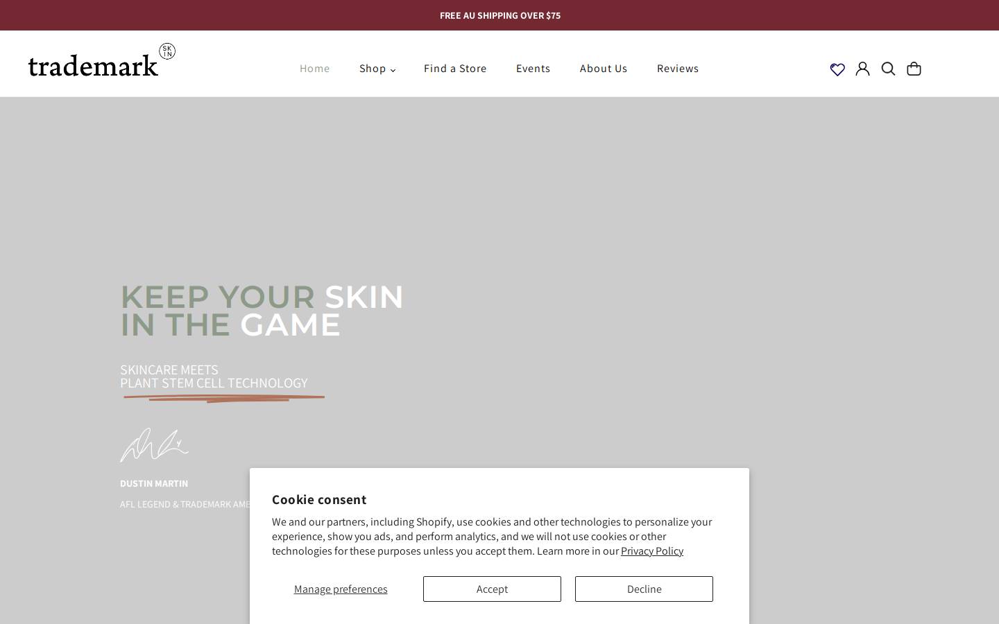 trademarkskin.com homepage screenshot
