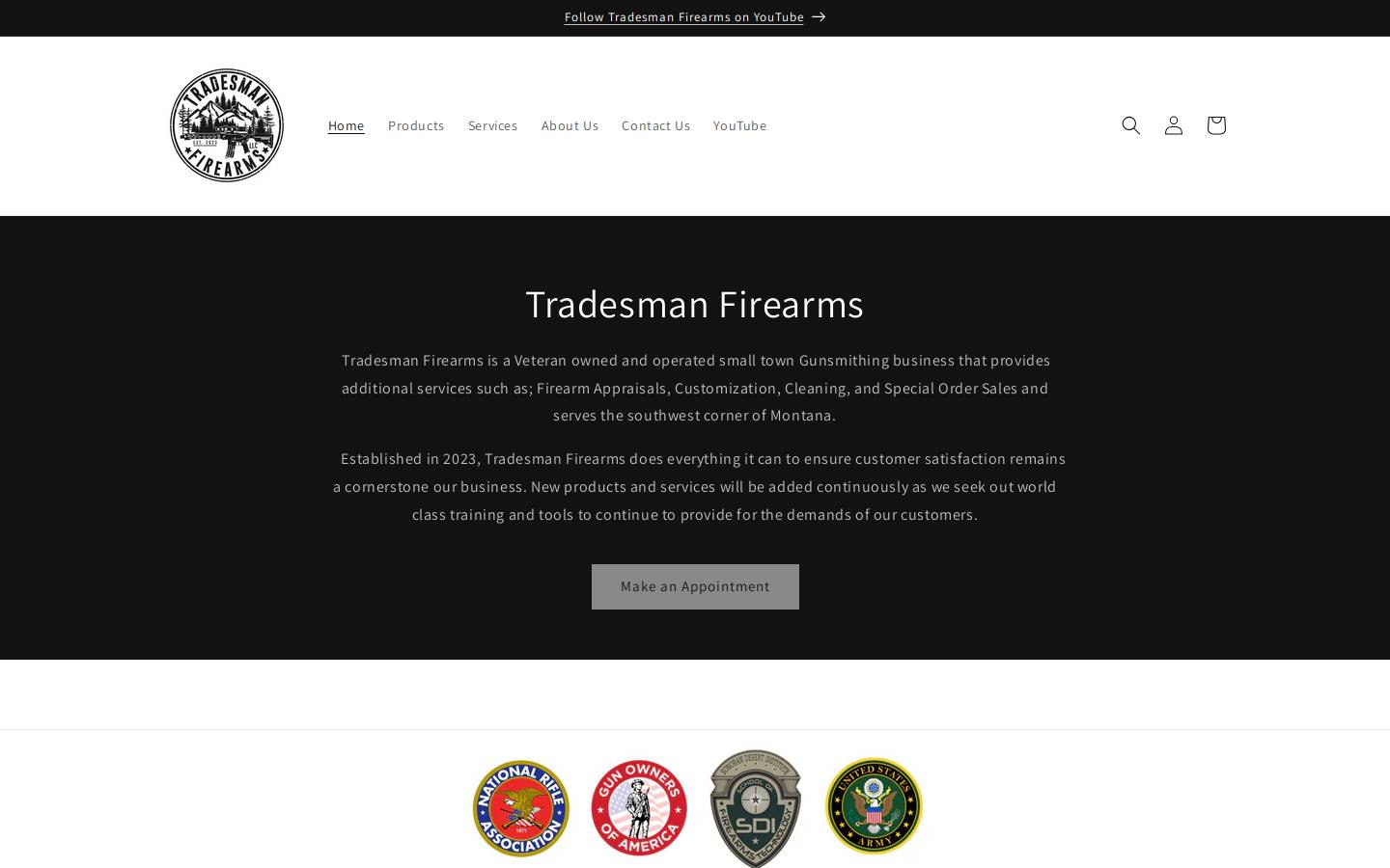 tradesmanfirearms.com homepage screenshot