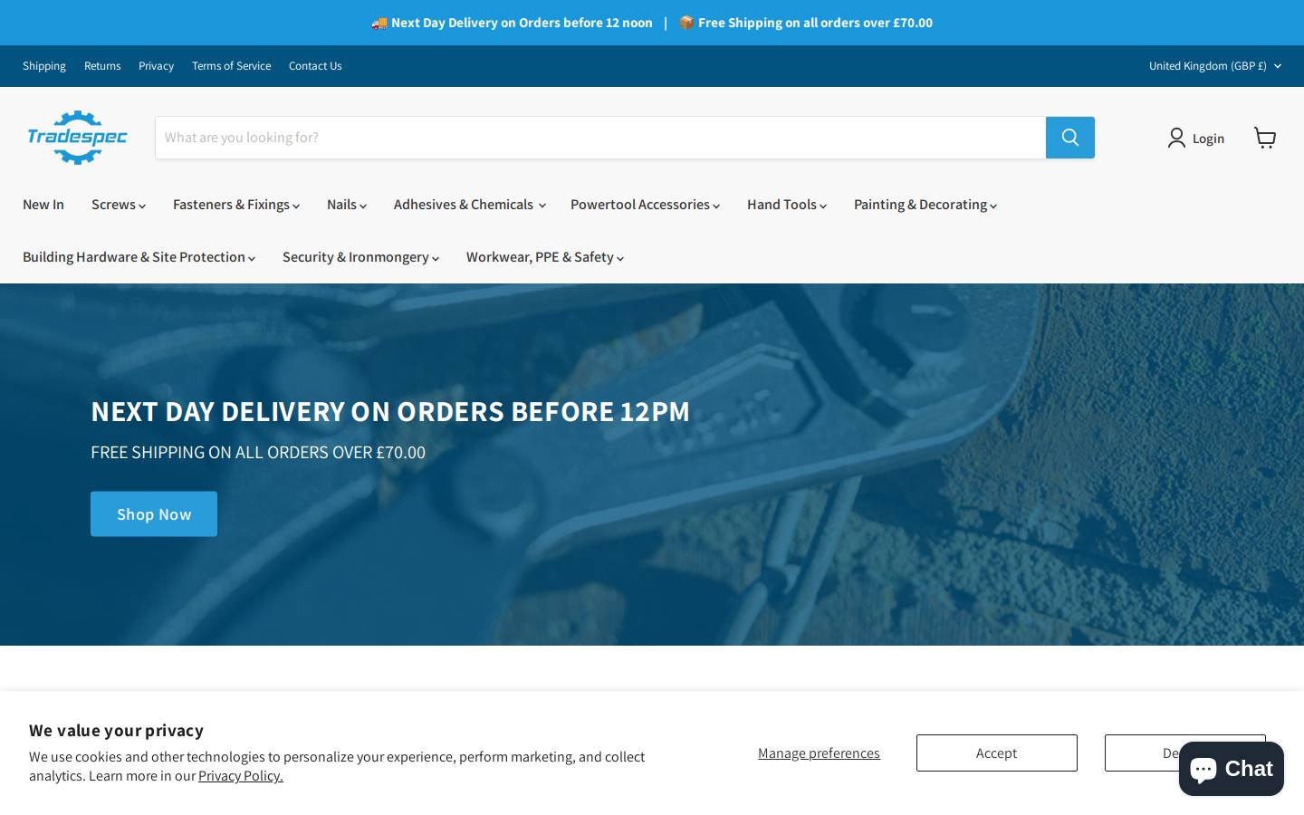 tradespeconline.com homepage screenshot
