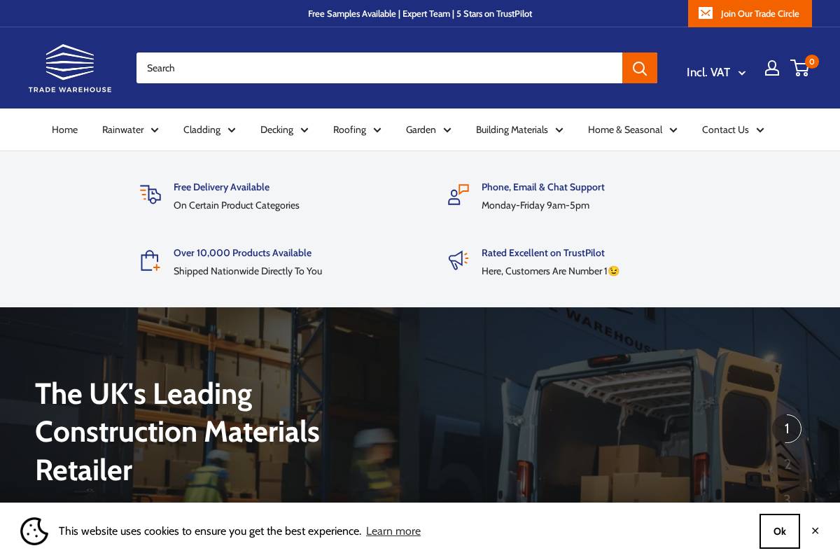 Trade Warehouse homepage screenshot
