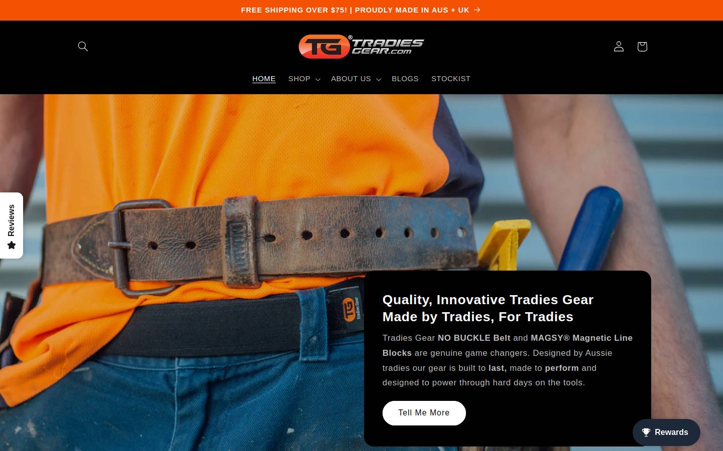 tradiesgear.com homepage screenshot