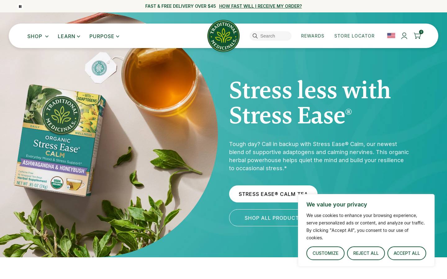 Traditional Medicinals homepage screenshot