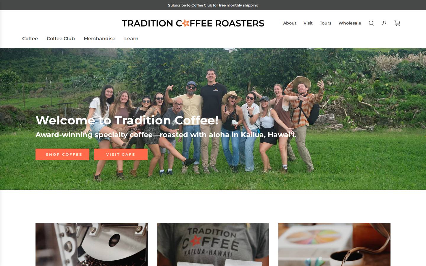 traditioncoffeeroasters.com homepage screenshot