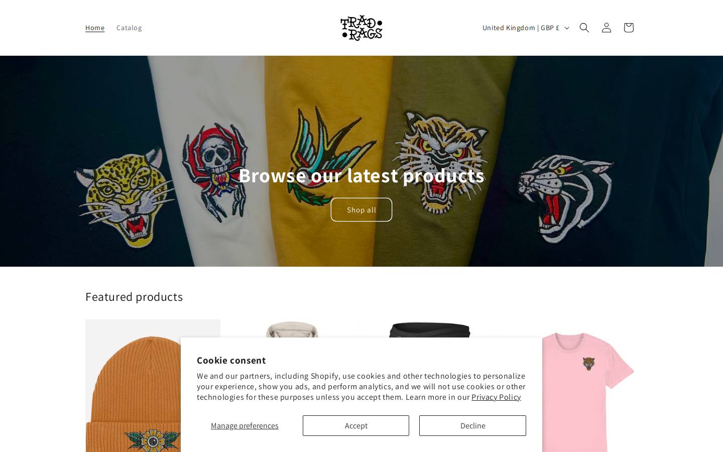 tradragsapparel.com homepage screenshot