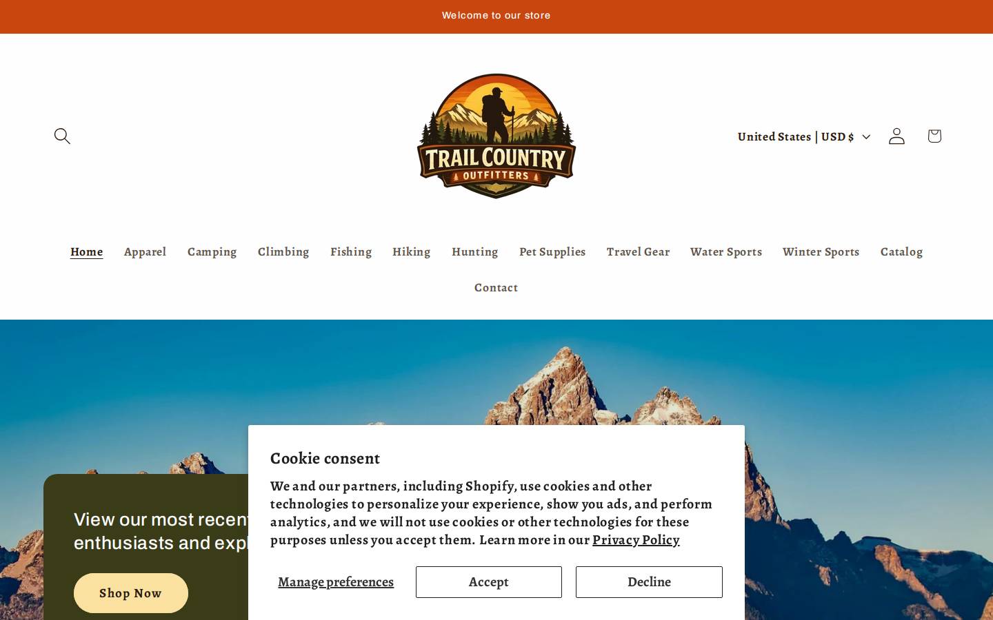 trailcountryoutfitters.com homepage screenshot