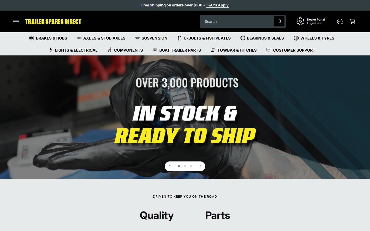 trailerspares.com.au homepage screenshot