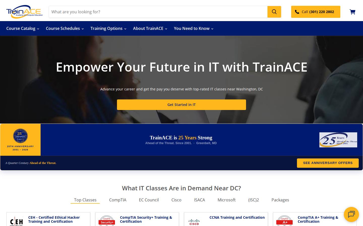 Trainace.com homepage screenshot