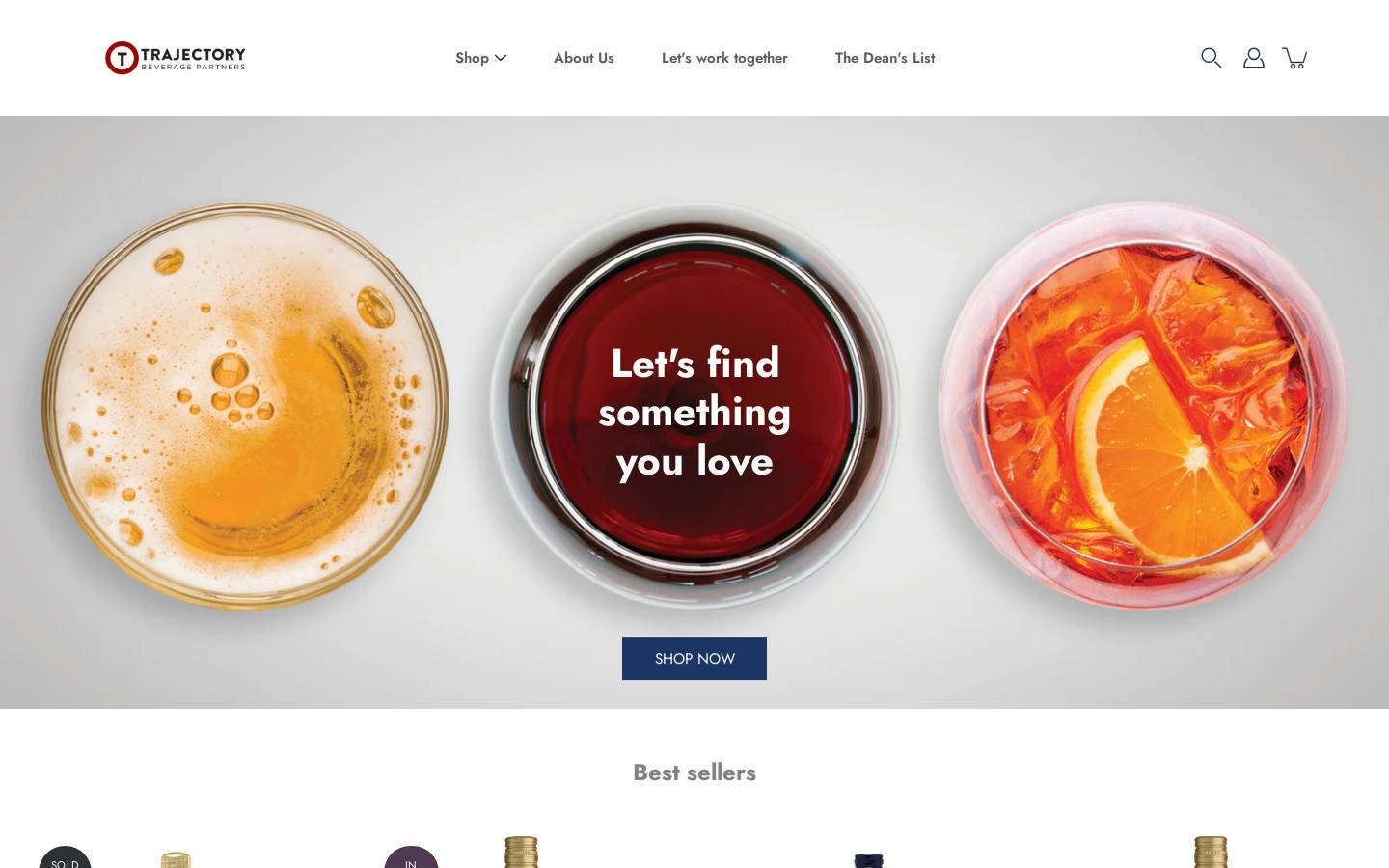 trajectorybeverages.com homepage screenshot
