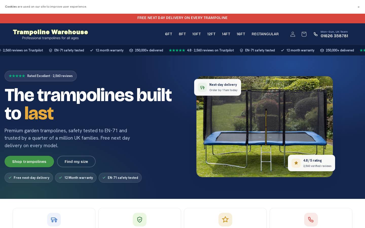 trampoline-warehouse.co.uk homepage screenshot