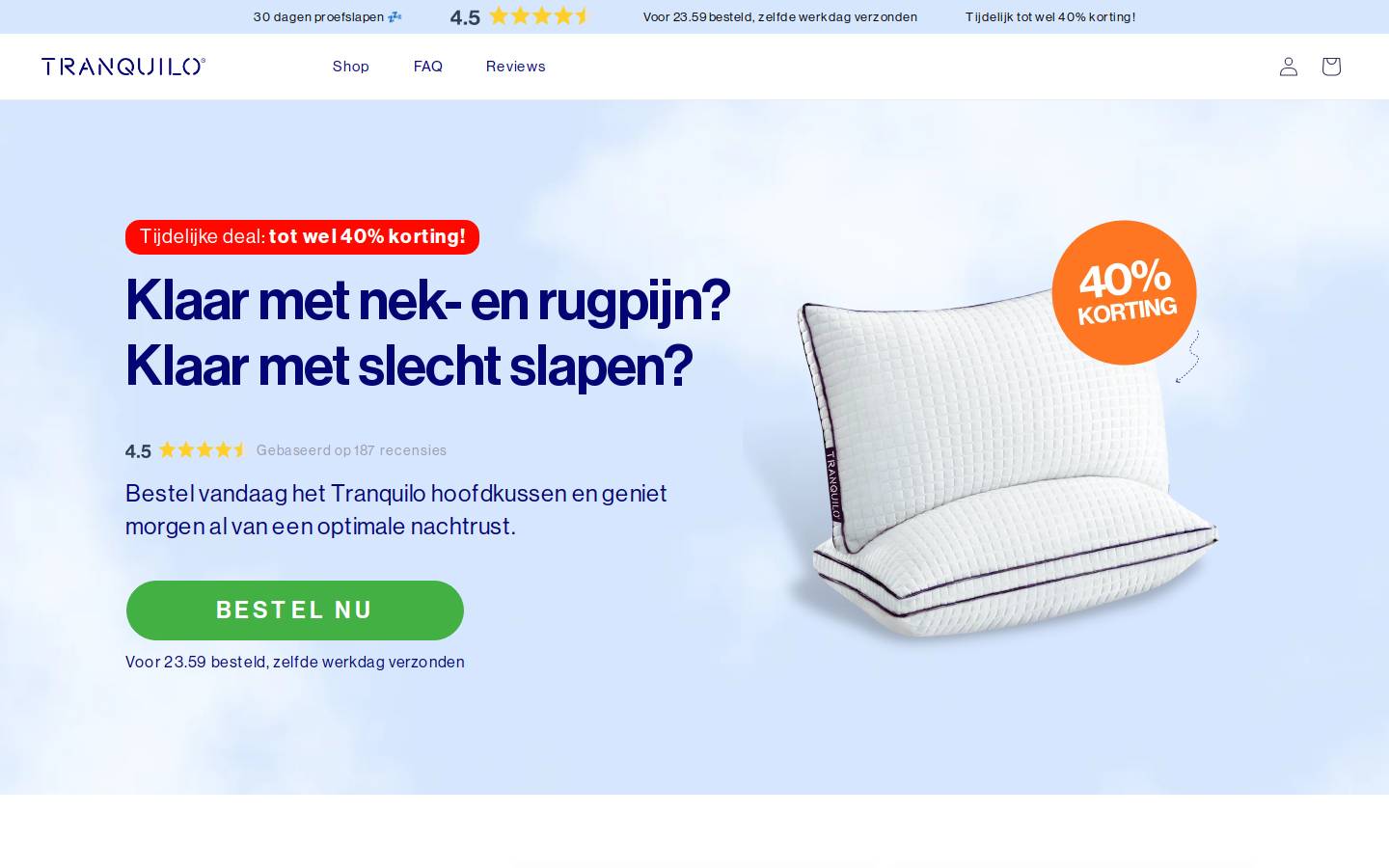 Tranquilo homepage screenshot