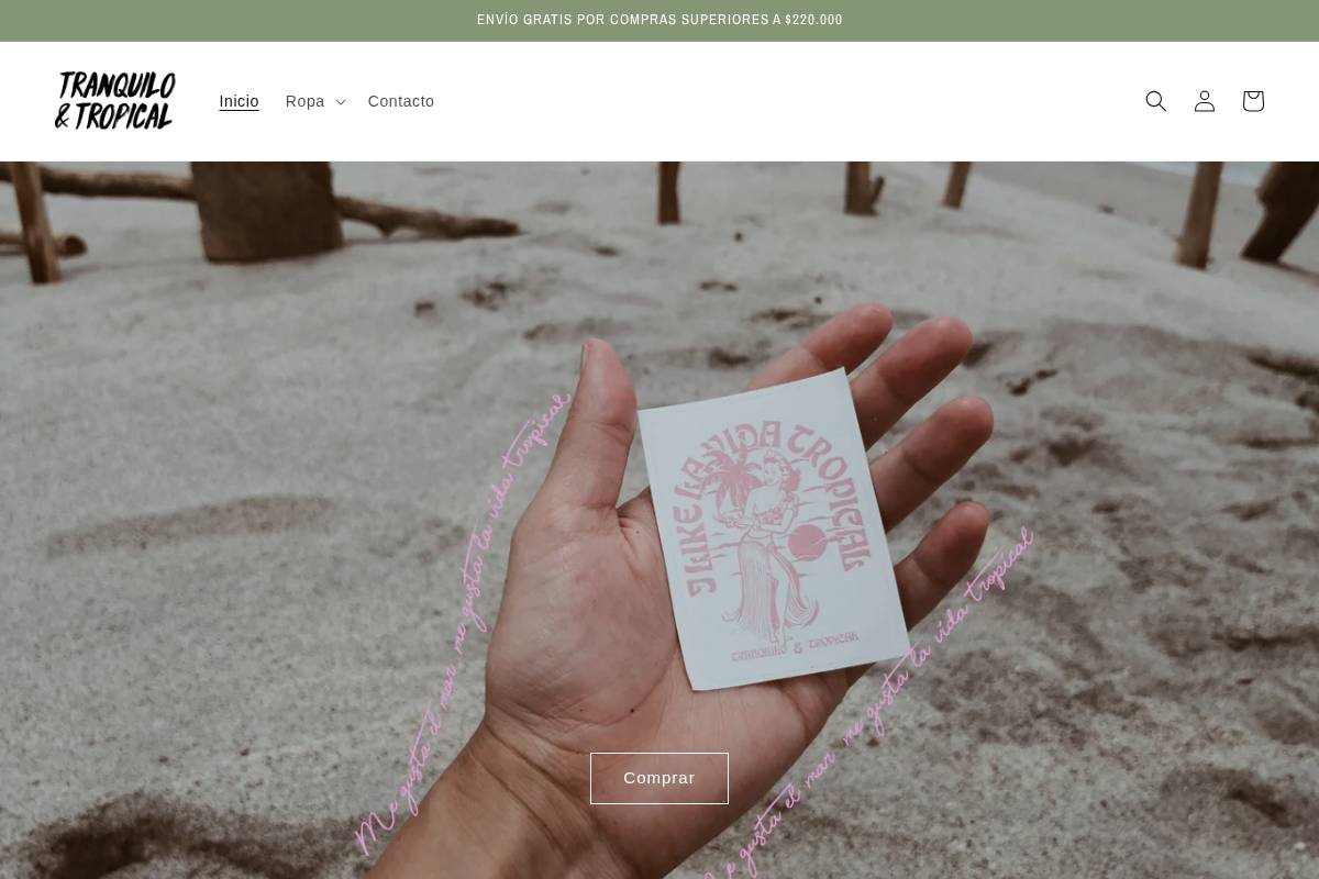 tranquiloytropicalstore.com homepage screenshot