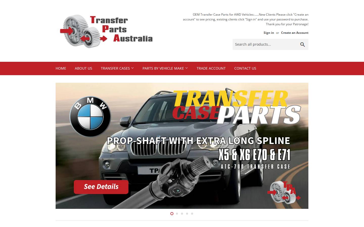 transfercases.com.au homepage screenshot