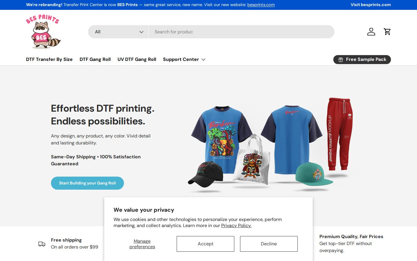 transferprintcenter.com homepage screenshot